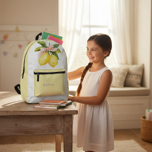 Yellow Lemon Branch Pink Bow Watercolor Backpack