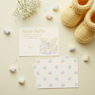 Yellow Lemon Butterfly Baby Shower Diaper Raffle Enclosure Card