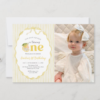 Yellow Lemon Citrus 1st Birthday Photo Invitation