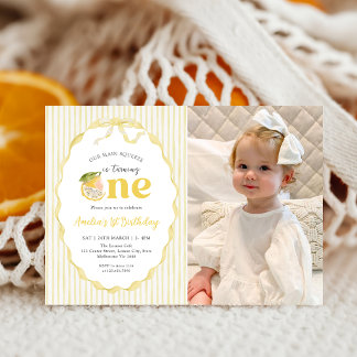 Yellow Lemon Citrus 1st Birthday Photo Invitation