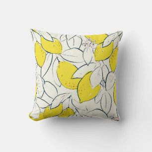 Yellow lemon citrus fruit hand drawn illustration  cushion