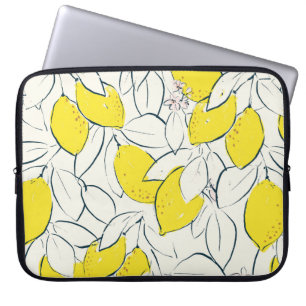 Yellow lemon citrus fruit hand drawn illustration laptop sleeve