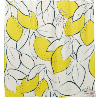 Yellow lemon citrus fruit hand drawn illustration  shower curtain
