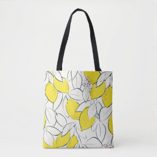 Yellow lemon citrus fruit hand drawn illustration  tote bag