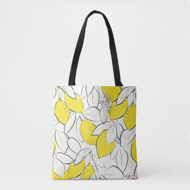 Yellow lemon citrus fruit hand drawn illustration  tote bag (Front)