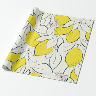 Yellow lemon citrus fruit hand drawn illustration  wrapping paper