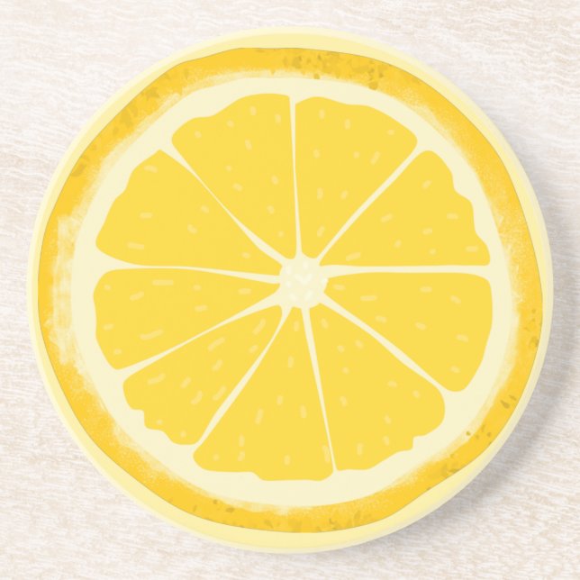 Yellow lemon citrus fruit slice coaster (Front)