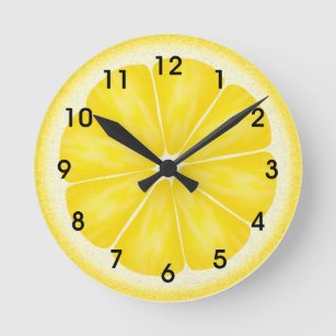 Yellow Lemon Citrus Fruit Slice Round Clock