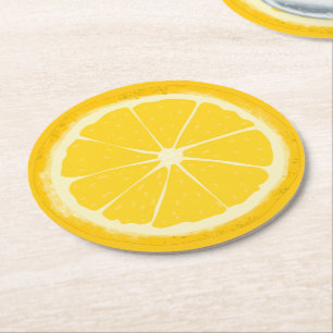 Yellow Lemon Citrus Fruit Slice  Round Paper Coaster