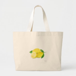 Yellow Lemon Citrus fruit watercolor Summer Large Tote Bag