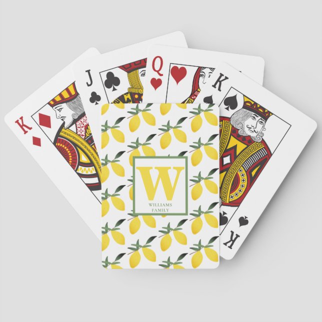Yellow Lemon Citrus Monogram Name  Playing Cards (Back)