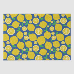 Yellow Lemon Citrus Pattern on Blue  Tissue Paper