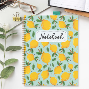 Yellow Lemon Citrus Pattern on Green Vintage Notebook