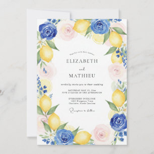 Yellow Lemon Citrus Soft Eucalyptus Wedding Invitation