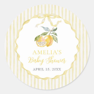 Yellow Lemon Citrus Stripes Baby Shower Sticker