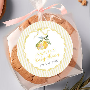Yellow Lemon Citrus Stripes Baby Shower Sticker