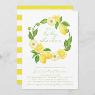 Yellow Lemon Citrus Stripes Unisex Baby Shower Invitation