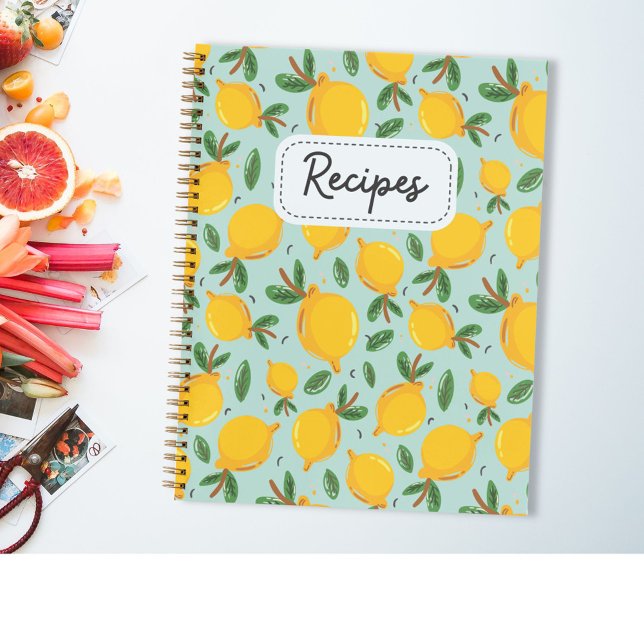 Yellow Lemon Citrus Vintage Recipe Cookbook Notebook (In situ)