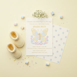Yellow Lemon Cream Butterfly Baby Shower Invitation