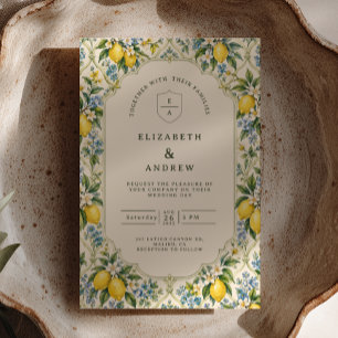 Yellow Lemon Floral Italian Wedding Invitation