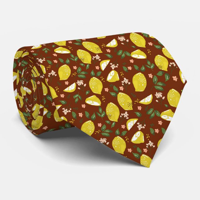 Yellow lemon fruit bright summer patten tie (Rolled)