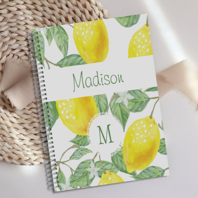 Yellow Lemon Fruit Fun Trendy Monogram Planner (Creator Uploaded)