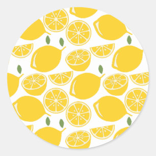 Yellow lemon fruit pattern classic round sticker
