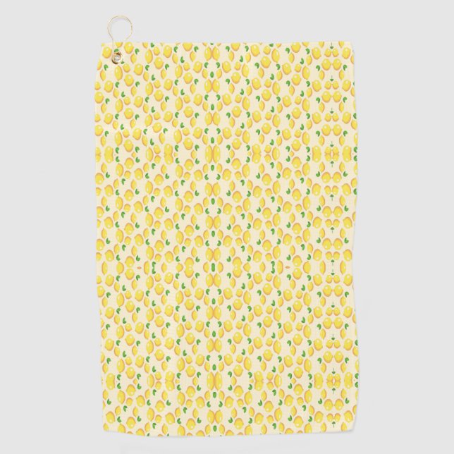 Yellow lemon fruit pattern golf towel (Front)
