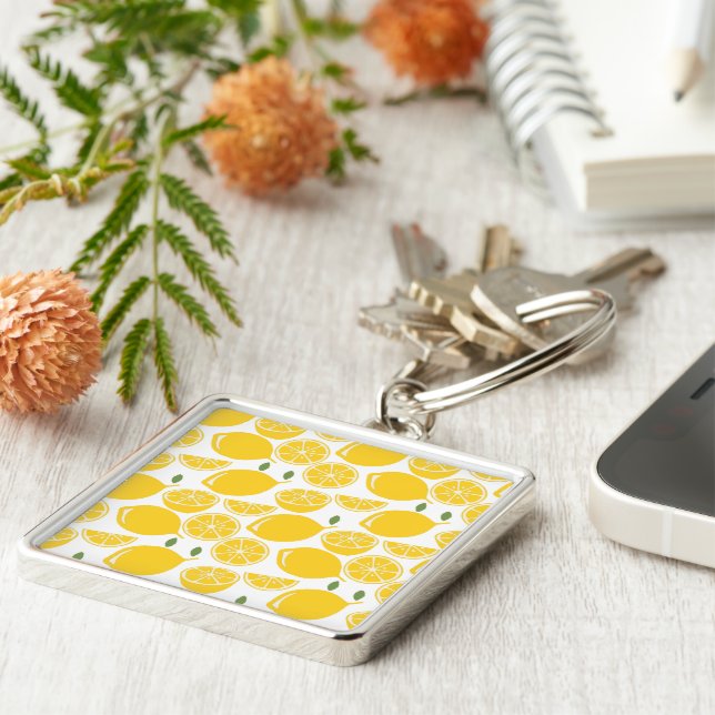 Yellow lemon fruit pattern key ring (Side)
