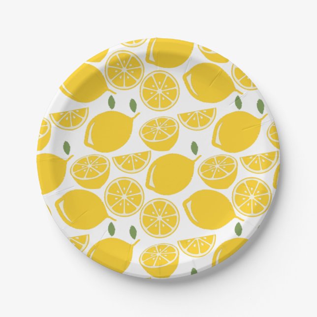 Yellow lemon fruit pattern paper plate (Front)
