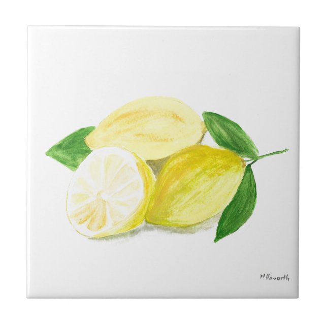 Yellow Lemon fruit watercolor Citrus Summer Ceramic Tile (Front)