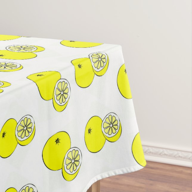 Yellow lemon fruits on white tablecloth (In Situ)