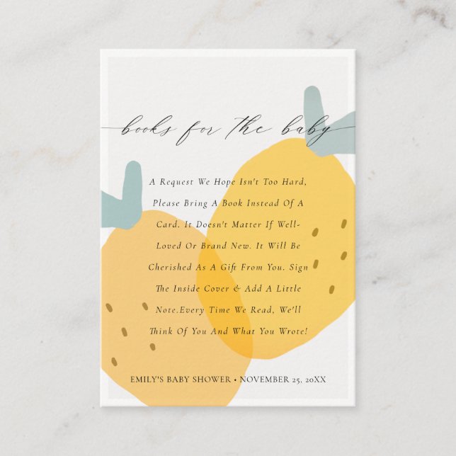 Yellow Lemon Fruity Citrus Books For Baby Shower Enclosure Card (Front)
