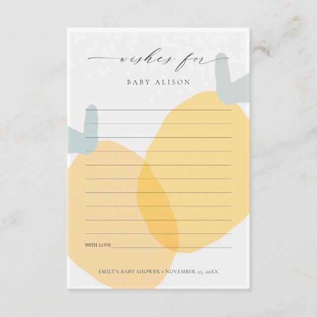 Yellow Lemon Fruity Citrus Wishes for Baby Shower Enclosure Card (Front)