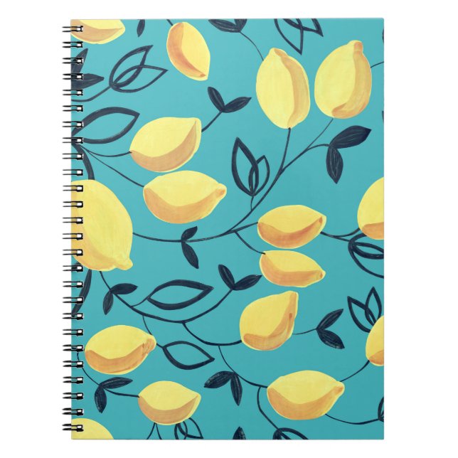 Yellow lemon gouache pattern on turquoise. notebook (Front)