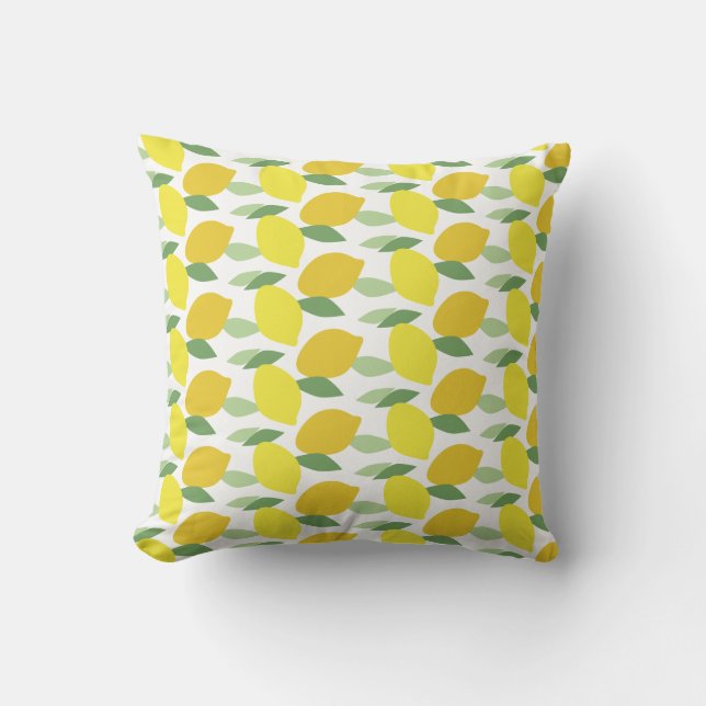 Yellow Lemon green Leaves White Throw Pillow (Front)