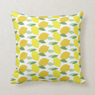Yellow Lemon green Leaves White Throw Pillow