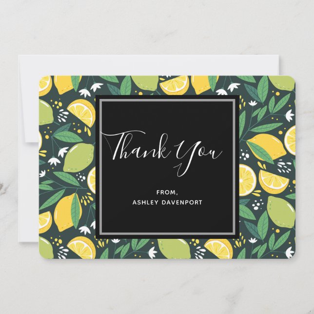 Yellow Lemon & Green Lime Fruit Pattern Thank You Card (Front)
