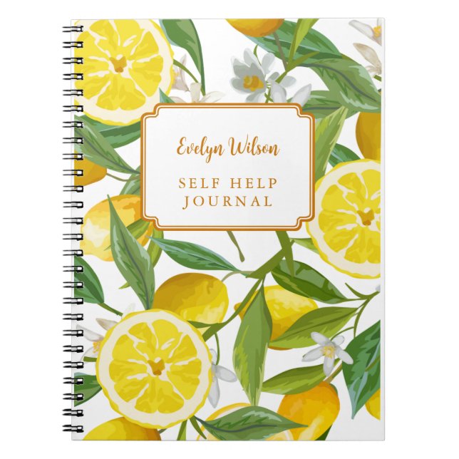 Yellow Lemon Grove Bright Summer Personalised Name Notebook (Front)