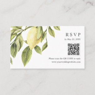 Yellow Lemon leaves Wedding  RSVP Online QR CODE  Business Card