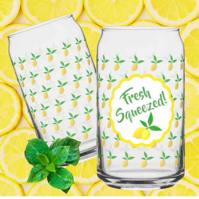 Yellow Lemon Lemonade  Can Glass (Ready for summer entertaining!)