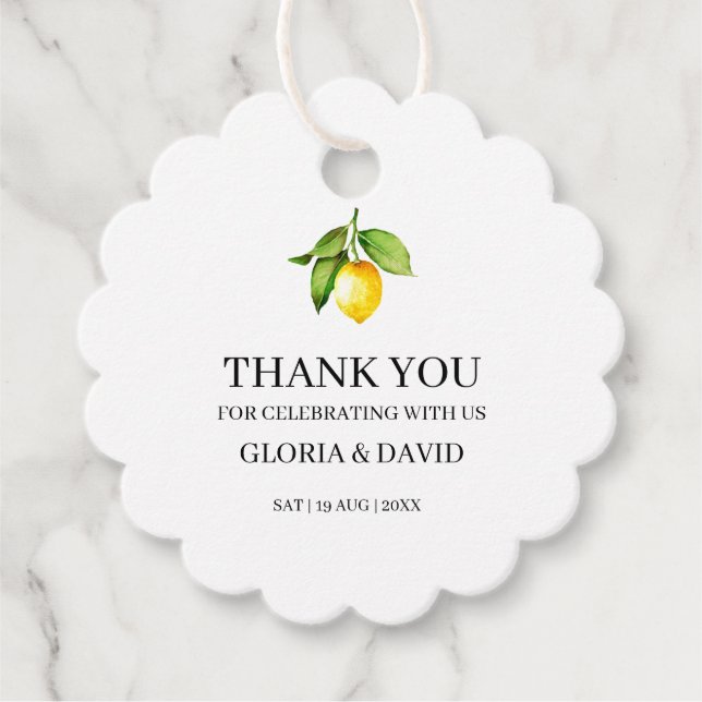 Yellow Lemon Modern Wedding Favour Tags (Front)