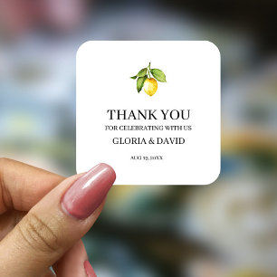 Yellow Lemon Modern Wedding Square Sticker