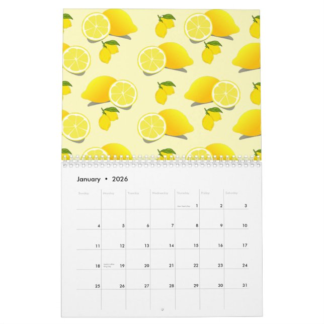 Yellow Lemon Pattern  Calendar (Jan 2026)