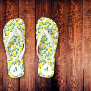Yellow lemon pattern name green white thongs