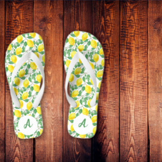 Yellow lemon pattern name green white thongs
