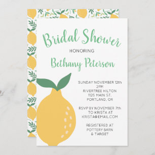 Yellow Lemon Pattern With Name Bridal Shower Invitation