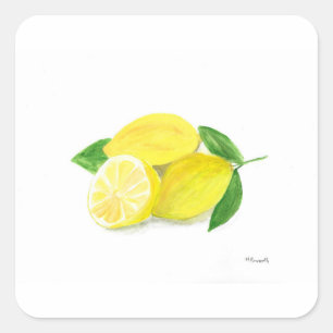 Yellow Lemon print art fruit watercolour Square Sticker