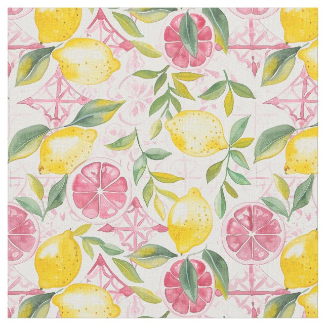Yellow Lemon Print Fabric Cotton Fabric  (Close Up)