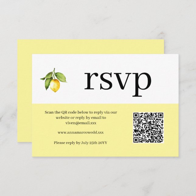 Yellow Lemon QR Code RSVP Card (Front/Back)